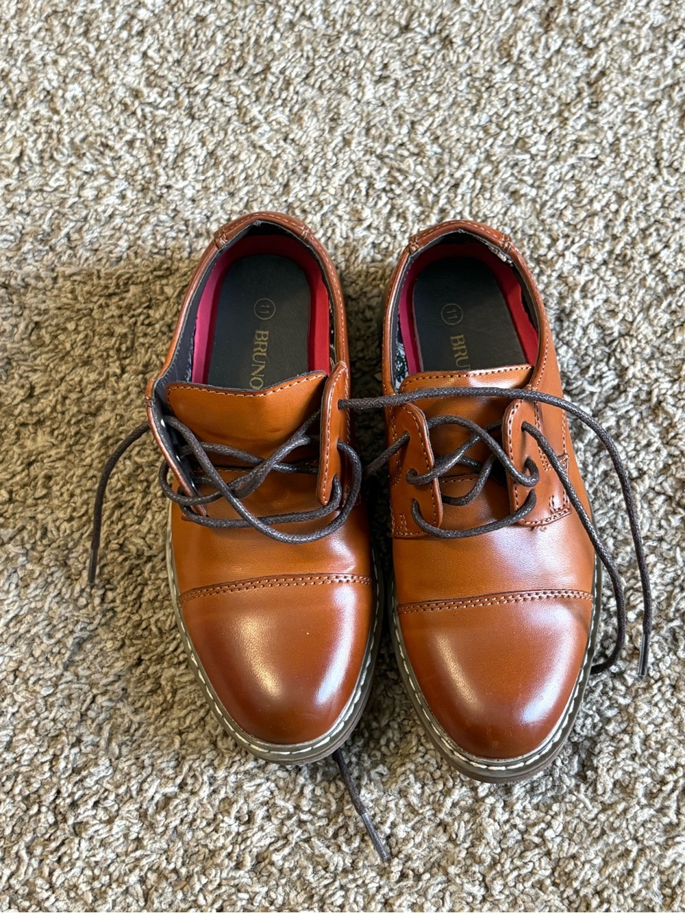 Bruno Marc Boys Brown Dress Shoes Size 11 Cap Toe Lace-Up Formal Wedding Shoes